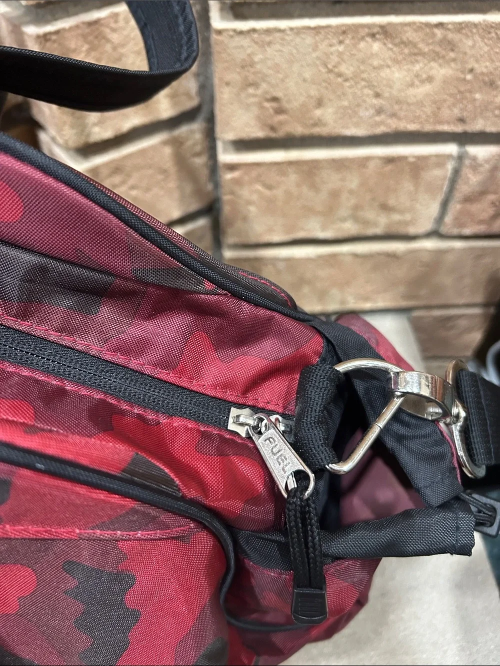 fuel sport carry all duffle red camo gym bag travel bag